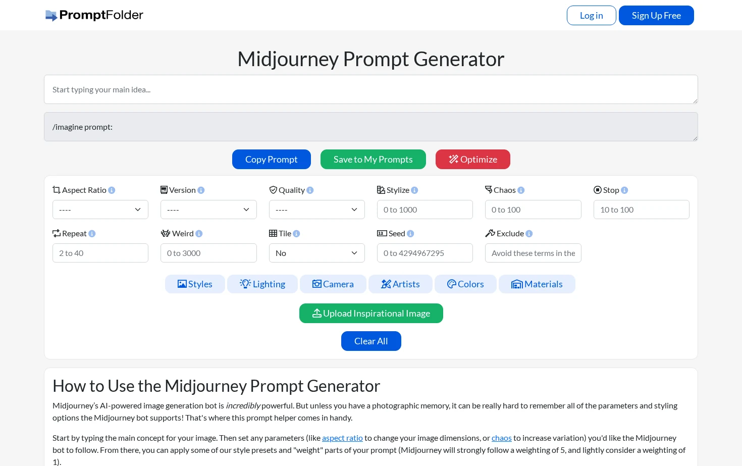 Midjourney Prompt Generator 页面快照